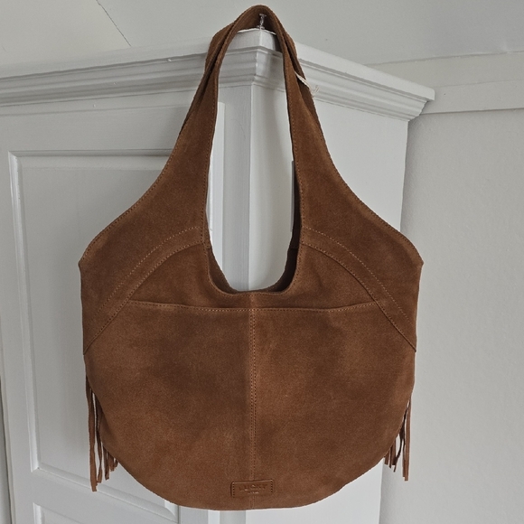 Lucky Brand Brown Suede Fringe Hobo Bag NWT - Picture 2 of 13